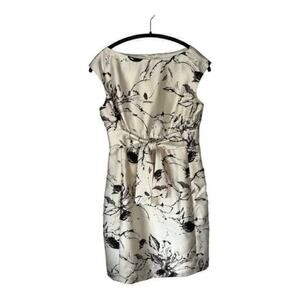 Rickie Freeman Teri Jon Silk Wool Floral Print Tie Waist Cap Sleeve Dress Size 6